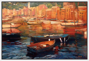 222066_FW2 'Anchored Boats - Portofino' by artist Philip Craig - Wall Art Print on Textured Fine Art Canvas or Paper - Digital Giclee reproduction of art painting. Red Sky Art is India's Online Art Gallery for Home Decor - 111_12441