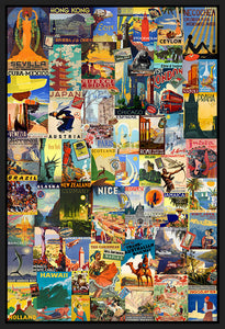 40002_FB1_- titled 'Vintage Poster Collage' by artist Anonymous - Wall Art Print on Textured Fine Art Canvas or Paper - Digital Giclee reproduction of art painting. Red Sky Art is India's Online Art Gallery for Home Decor - 43_1750-0755