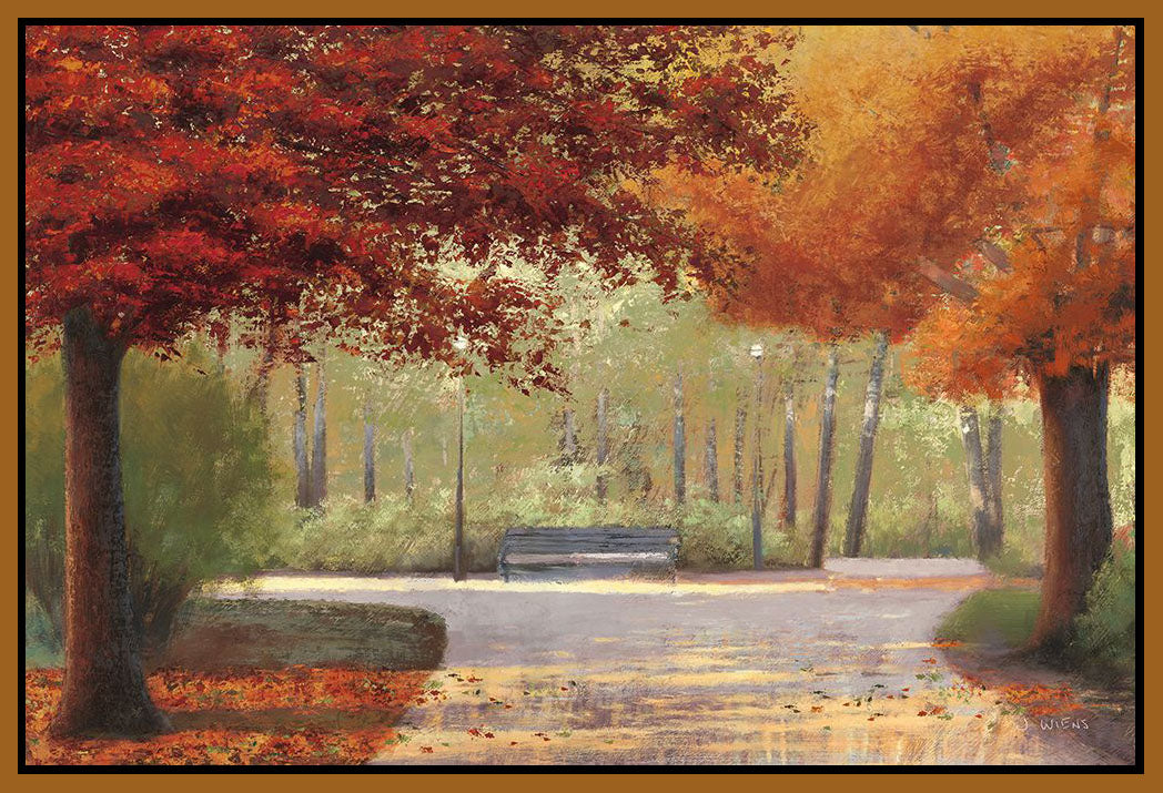 5531285_FN1 'Autumn Stroll no People' by artist James Wiens - Wall Art Print on Textured Fine Art Canvas or Paper - Digital Giclee reproduction of art painting. Red Sky Art is India's Online Art Gallery for Home Decor - 553_12793