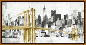 5531499_FN1 'New York Skyline I Yellow Bridge no Words' by artist Avery Tillmon - Wall Art Print on Textured Fine Art Canvas or Paper - Digital Giclee reproduction of art painting. Red Sky Art is India's Online Art Gallery for Home Decor - 553_26766
