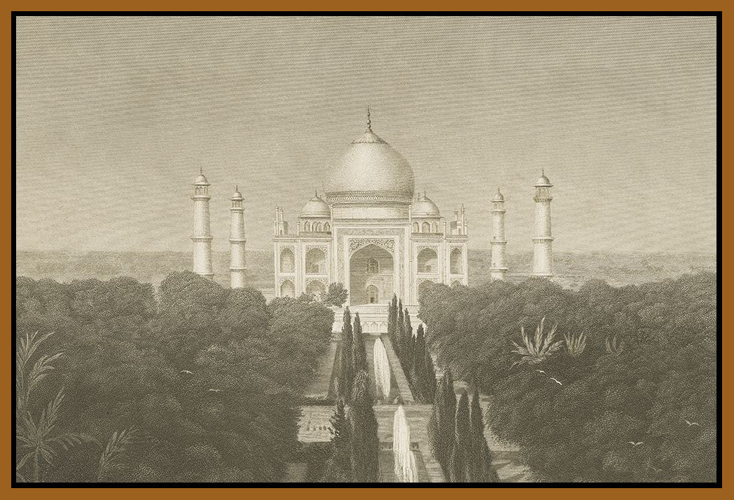 5531306_FN1 'Taj Mahal Postcard II' by artist Wild Apple Portfolio - Wall Art Print on Textured Fine Art Canvas or Paper - Digital Giclee reproduction of art painting. Red Sky Art is India's Online Art Gallery for Home Decor - 553_82640