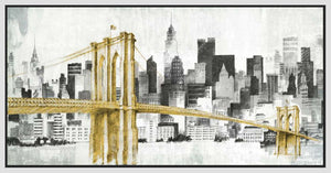 5531499_FW1 'New York Skyline I Yellow Bridge no Words' by artist Avery Tillmon - Wall Art Print on Textured Fine Art Canvas or Paper - Digital Giclee reproduction of art painting. Red Sky Art is India's Online Art Gallery for Home Decor - 553_26766