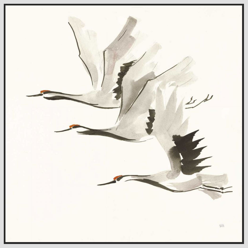 5531397_FW1 'Zen Cranes II Warm' by artist Chris Paschke - Wall Art Print on Textured Fine Art Canvas or Paper - Digital Giclee reproduction of art painting. Red Sky Art is India's Online Art Gallery for Home Decor - 553_51745