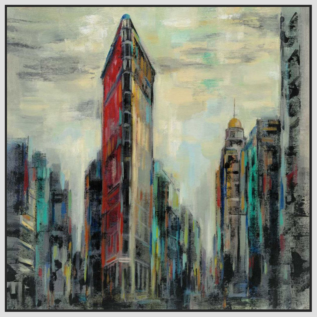 5531408_FW1 'Manhattan Flatiron Building' by artist Silvia Vassileva - Wall Art Print on Textured Fine Art Canvas or Paper - Digital Giclee reproduction of art painting. Red Sky Art is India's Online Art Gallery for Home Decor - 553_54377