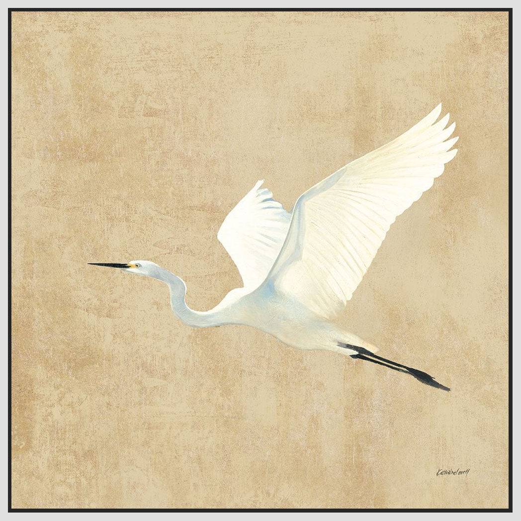 5531068_FW1 'Egret Alighting II Flipped Neutral No Grass' by artist Kathrine Lovell - Wall Art Print on Textured Fine Art Canvas or Paper - Digital Giclee reproduction of art painting. Red Sky Art is India's Online Art Gallery for Home Decor - 553_82834