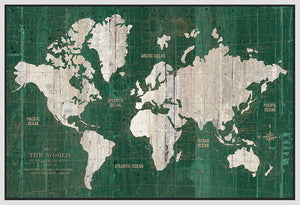 5531310_FW1 'Old World Map Green Atlantic Ocean' by artist Wild Apple Portfolio - Wall Art Print on Textured Fine Art Canvas or Paper - Digital Giclee reproduction of art painting. Red Sky Art is India's Online Art Gallery for Home Decor - 553_85532