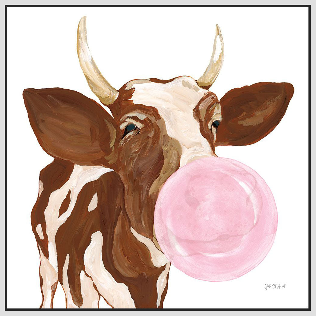 5531137_FW1 'Bubblegum Cow' by artist Yvette St. Amant - Wall Art Print on Textured Fine Art Canvas or Paper - Digital Giclee reproduction of art painting. Red Sky Art is India's Online Art Gallery for Home Decor - 553_91464