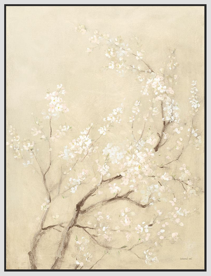 5531239_FW1 'White Cherry Blossoms I Linen' by artist Danhui Nai - Wall Art Print on Textured Fine Art Canvas or Paper - Digital Giclee reproduction of art painting. Red Sky Art is India's Online Art Gallery for Home Decor - 553_92623