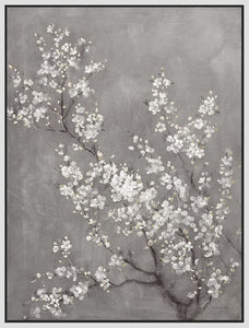 5531242_FW1 'White Cherry Blossoms II on Grey' by artist Danhui Nai - Wall Art Print on Textured Fine Art Canvas or Paper - Digital Giclee reproduction of art painting. Red Sky Art is India's Online Art Gallery for Home Decor - 553_92702