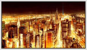 8170197_FW1 'Manhattan Panoramic Nocturne' by artist Christopher Farrell - Wall Art Print on Textured Fine Art Canvas or Paper - Digital Giclee reproduction of art painting. Red Sky Art is India's Online Art Gallery for Home Decor - 817_81948