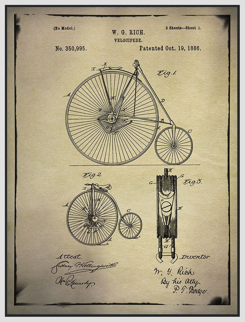8170159_FW1 'Bicycle Patent 1 Buff' by artist GI ArtLab - Wall Art Print on Textured Fine Art Canvas or Paper - Digital Giclee reproduction of art painting. Red Sky Art is India's Online Art Gallery for Home Decor - 817_88564