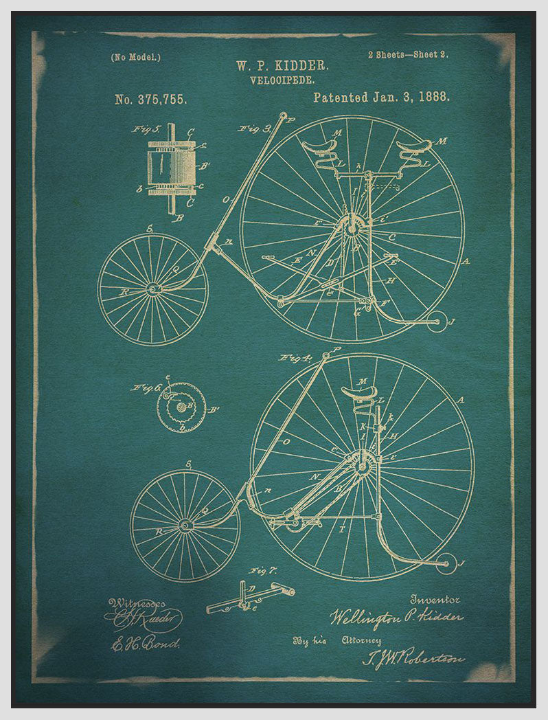 8170162_FW1 'Bicycle Patent 3 Blue' by artist GI ArtLab - Wall Art Print on Textured Fine Art Canvas or Paper - Digital Giclee reproduction of art painting. Red Sky Art is India's Online Art Gallery for Home Decor - 817_88567