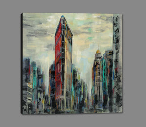 5531408_GS1 'Manhattan Flatiron Building' by artist Silvia Vassileva - Wall Art Print on Textured Fine Art Canvas or Paper - Digital Giclee reproduction of art painting. Red Sky Art is India's Online Art Gallery for Home Decor - 553_54377