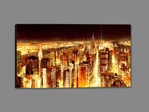 8170197_GS1 'Manhattan Panoramic Nocturne' by artist Christopher Farrell - Wall Art Print on Textured Fine Art Canvas or Paper - Digital Giclee reproduction of art painting. Red Sky Art is India's Online Art Gallery for Home Decor - 817_81948