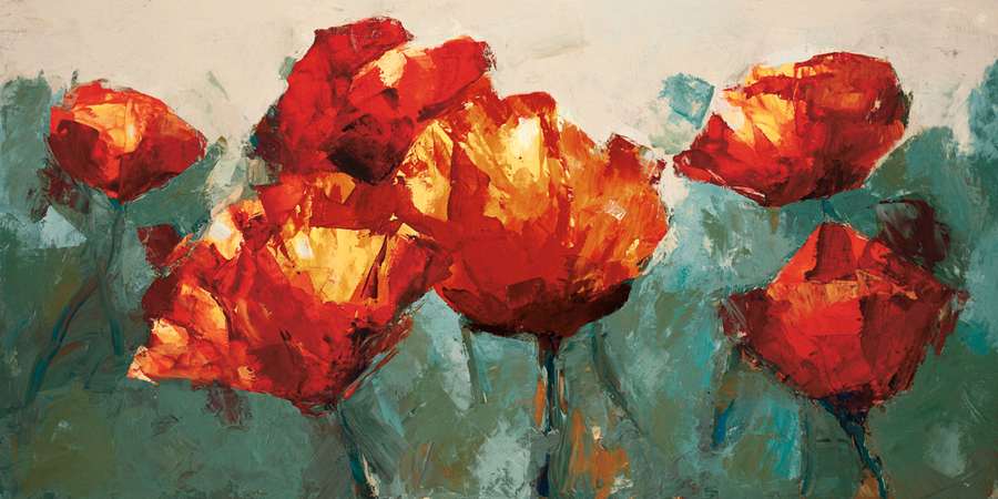 222120_C1 'Poppies On Slate' by artist Peter Colbert - Wall Art Print on Textured Fine Art Canvas or Paper - Digital Giclee reproduction of art painting. Red Sky Art is India's Online Art Gallery for Home Decor - 111_16123