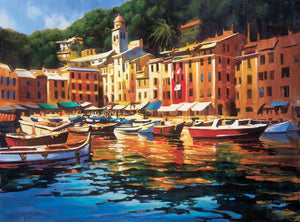 222025_C1 'Portofino Colors' by artist Michael OToole - Wall Art Print on Textured Fine Art Canvas or Paper - Digital Giclee reproduction of art painting. Red Sky Art is India's Online Art Gallery for Home Decor - 111_8096