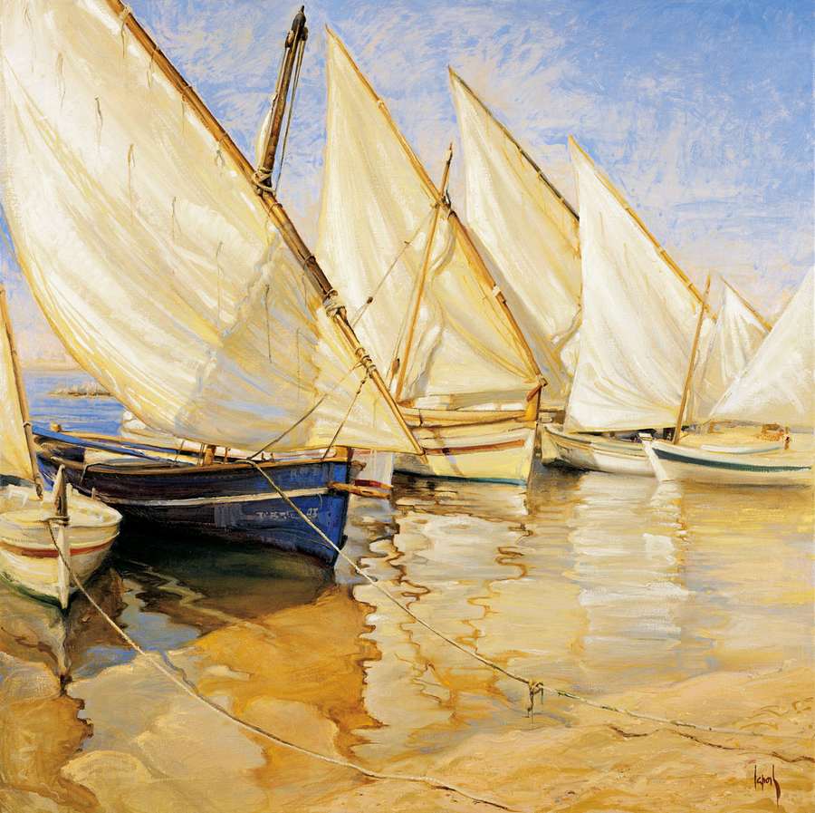 222283_C1 'White Sails I' by artist Jaume Laporta - Wall Art Print on Textured Fine Art Canvas or Paper - Digital Giclee reproduction of art painting. Red Sky Art is India's Online Art Gallery for Home Decor - 111_LJP100