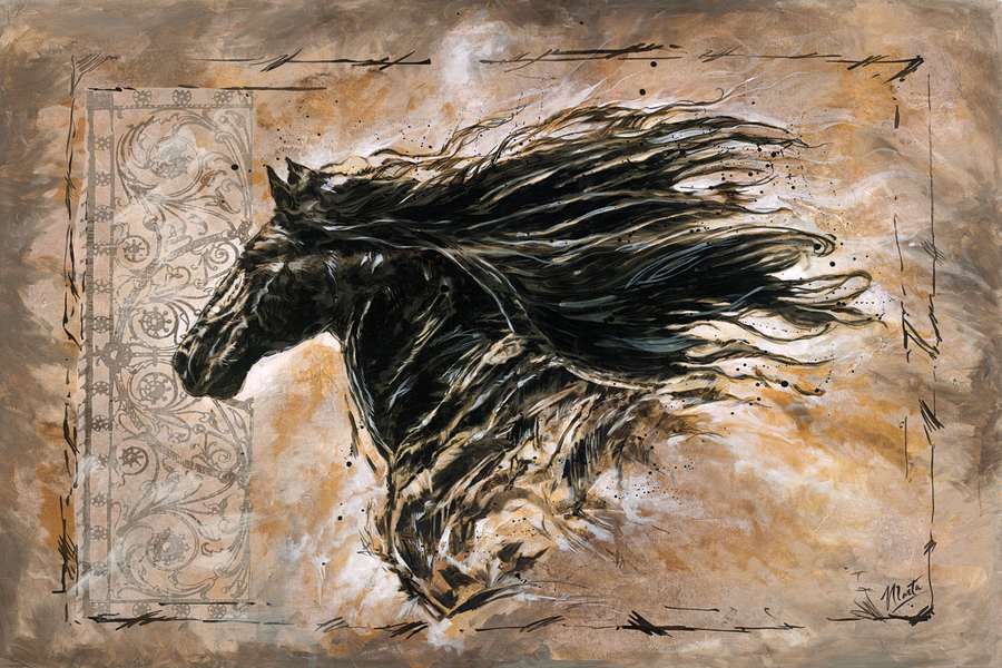 222411_C1 'Black Beauty' by artist Marta G. Wiley - Wall Art Print on Textured Fine Art Canvas or Paper - Digital Giclee reproduction of art painting. Red Sky Art is India's Online Art Gallery for Home Decor - 111_WMP103