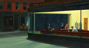 60255_C1_- titled 'Nighthawks' by artist Edward Hopper - Wall Art Print on Textured Fine Art Canvas or Paper - Digital Giclee reproduction of art painting. Red Sky Art is India's Online Art Gallery for Home Decor - H1434