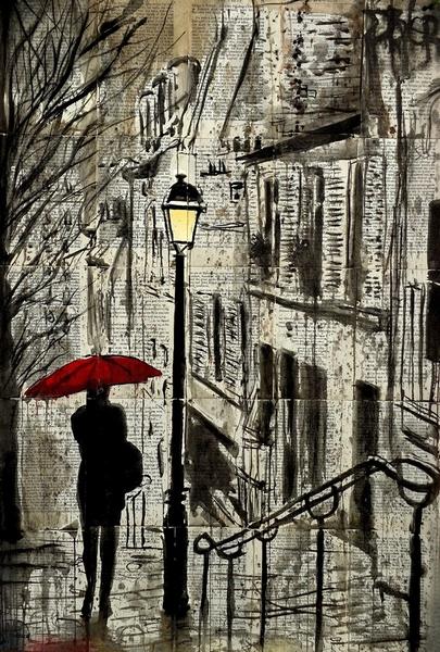 60086_C1_- titled 'The Walk Home' by artist Loui Jover - Wall Art Print on Textured Fine Art Canvas or Paper - Digital Giclee reproduction of art painting. Red Sky Art is India's Online Art Gallery for Home Decor - J862