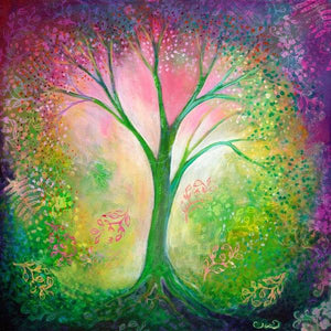 60025_C1_- titled 'Tree of Tranquility' by artist  Jennifer Lommers - Wall Art Print on Textured Fine Art Canvas or Paper - Digital Giclee reproduction of art painting. Red Sky Art is India's Online Art Gallery for Home Decor - L4607