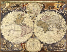 60182_C1_- titled 'New World Map, 17th Century' by artist Visscher - Wall Art Print on Textured Fine Art Canvas or Paper - Digital Giclee reproduction of art painting. Red Sky Art is India's Online Art Gallery for Home Decor - V114