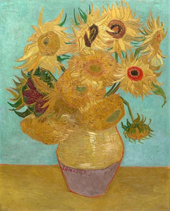 60186_C1_- titled 'Vase with Twelve Sunflowers, 1889' by artist Vincent van Gogh - Wall Art Print on Textured Fine Art Canvas or Paper - Digital Giclee reproduction of art painting. Red Sky Art is India's Online Art Gallery for Home Decor - V1736