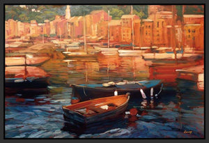 222066_FB1 'Anchored Boats - Portofino' by artist Philip Craig - Wall Art Print on Textured Fine Art Canvas or Paper - Digital Giclee reproduction of art painting. Red Sky Art is India's Online Art Gallery for Home Decor - 111_12441