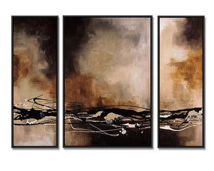 92201_FB1_- titled 'Tobacco and Chocolate - 3 Panel Triptych' by artist Laurie Maitland - Wall Art Print on Textured Fine Art Canvas or Paper - Digital Giclee reproduction of art painting. Red Sky Art is India's Online Art Gallery for Home Decor - 111_TRYP12306