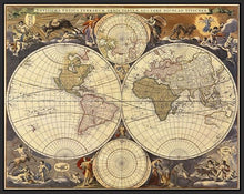 60182_FB1_- titled 'New World Map, 17th Century' by artist Visscher - Wall Art Print on Textured Fine Art Canvas or Paper - Digital Giclee reproduction of art painting. Red Sky Art is India's Online Art Gallery for Home Decor - V114