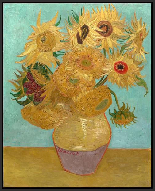 60186_FB1_- titled 'Vase with Twelve Sunflowers, 1889' by artist Vincent van Gogh - Wall Art Print on Textured Fine Art Canvas or Paper - Digital Giclee reproduction of art painting. Red Sky Art is India's Online Art Gallery for Home Decor - V1736