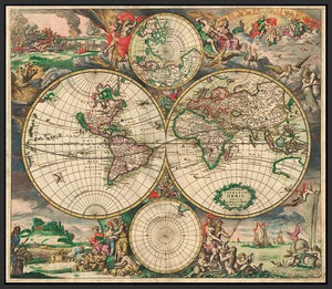 60242_FB1_- titled 'World Map 1689' by artist Vintage Reproduction - Wall Art Print on Textured Fine Art Canvas or Paper - Digital Giclee reproduction of art painting. Red Sky Art is India's Online Art Gallery for Home Decor - V413