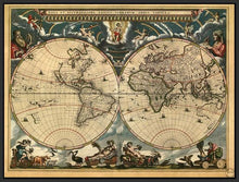 60157_FB1_- titled 'World Map 1664' by artist Vintage Reproduction - Wall Art Print on Textured Fine Art Canvas or Paper - Digital Giclee reproduction of art painting. Red Sky Art is India's Online Art Gallery for Home Decor - V420