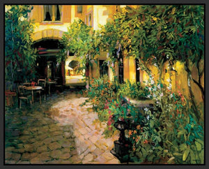 222001_FB2 'Courtyard - Alsace' by artist Philip Craig - Wall Art Print on Textured Fine Art Canvas or Paper - Digital Giclee reproduction of art painting. Red Sky Art is India's Online Art Gallery for Home Decor - 111_2214