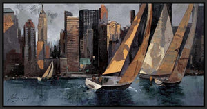222241_FB2 'Sailboats in Manhattan I' by artist Marti Bofarull - Wall Art Print on Textured Fine Art Canvas or Paper - Digital Giclee reproduction of art painting. Red Sky Art is India's Online Art Gallery for Home Decor - 111_BMP306