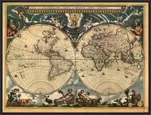 60157_FB2_- titled 'World Map 1664' by artist Vintage Reproduction - Wall Art Print on Textured Fine Art Canvas or Paper - Digital Giclee reproduction of art painting. Red Sky Art is India's Online Art Gallery for Home Decor - V420