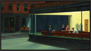 60255_FB3_- titled 'Nighthawks' by artist Edward Hopper - Wall Art Print on Textured Fine Art Canvas or Paper - Digital Giclee reproduction of art painting. Red Sky Art is India's Online Art Gallery for Home Decor - H1434