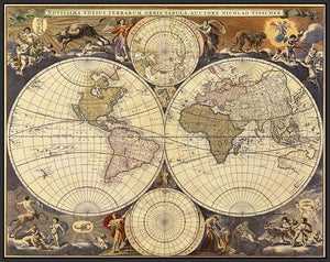 60182_FB3_- titled 'New World Map, 17th Century' by artist Visscher - Wall Art Print on Textured Fine Art Canvas or Paper - Digital Giclee reproduction of art painting. Red Sky Art is India's Online Art Gallery for Home Decor - V114