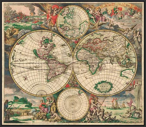 60242_FB3_- titled 'World Map 1689' by artist Vintage Reproduction - Wall Art Print on Textured Fine Art Canvas or Paper - Digital Giclee reproduction of art painting. Red Sky Art is India's Online Art Gallery for Home Decor - V413