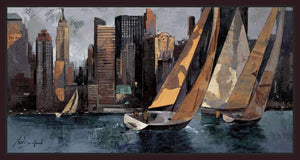222241_FD1 'Sailboats in Manhattan I' by artist Marti Bofarull - Wall Art Print on Textured Fine Art Canvas or Paper - Digital Giclee reproduction of art painting. Red Sky Art is India's Online Art Gallery for Home Decor - 111_BMP306