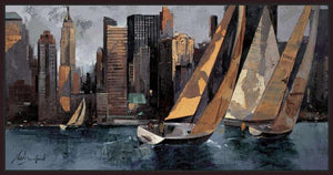 222241_FD4 'Sailboats in Manhattan I' by artist Marti Bofarull - Wall Art Print on Textured Fine Art Canvas or Paper - Digital Giclee reproduction of art painting. Red Sky Art is India's Online Art Gallery for Home Decor - 111_BMP306
