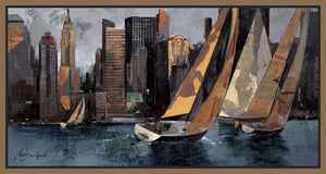 222241_FN1 'Sailboats in Manhattan I' by artist Marti Bofarull - Wall Art Print on Textured Fine Art Canvas or Paper - Digital Giclee reproduction of art painting. Red Sky Art is India's Online Art Gallery for Home Decor - 111_BMP306