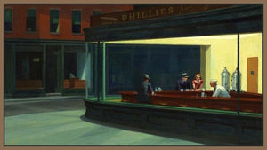 60255_FN1_- titled 'Nighthawks' by artist Edward Hopper - Wall Art Print on Textured Fine Art Canvas or Paper - Digital Giclee reproduction of art painting. Red Sky Art is India's Online Art Gallery for Home Decor - H1434