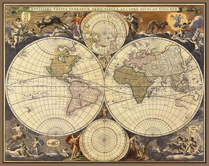 60182_FN1_- titled 'New World Map, 17th Century' by artist Visscher - Wall Art Print on Textured Fine Art Canvas or Paper - Digital Giclee reproduction of art painting. Red Sky Art is India's Online Art Gallery for Home Decor - V114