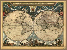 60157_FN1_- titled 'World Map 1664' by artist Vintage Reproduction - Wall Art Print on Textured Fine Art Canvas or Paper - Digital Giclee reproduction of art painting. Red Sky Art is India's Online Art Gallery for Home Decor - V420