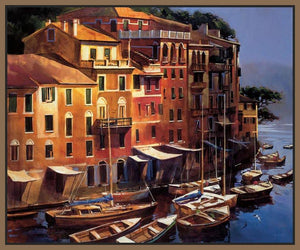 222007_FN2 'Mediterranean Port' by artist Michael OToole - Wall Art Print on Textured Fine Art Canvas or Paper - Digital Giclee reproduction of art painting. Red Sky Art is India's Online Art Gallery for Home Decor - 111_2790