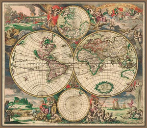 60242_FN2_- titled 'World Map 1689' by artist Vintage Reproduction - Wall Art Print on Textured Fine Art Canvas or Paper - Digital Giclee reproduction of art painting. Red Sky Art is India's Online Art Gallery for Home Decor - V413