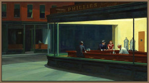 60255_FN3_- titled 'Nighthawks' by artist Edward Hopper - Wall Art Print on Textured Fine Art Canvas or Paper - Digital Giclee reproduction of art painting. Red Sky Art is India's Online Art Gallery for Home Decor - H1434