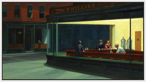 60255_FW1_- titled 'Nighthawks' by artist Edward Hopper - Wall Art Print on Textured Fine Art Canvas or Paper - Digital Giclee reproduction of art painting. Red Sky Art is India's Online Art Gallery for Home Decor - H1434