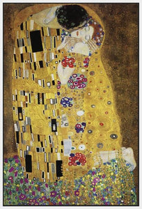 60213_FW1_- titled 'The Kiss' by artist Gustav Klimt - Wall Art Print on Textured Fine Art Canvas or Paper - Digital Giclee reproduction of art painting. Red Sky Art is India's Online Art Gallery for Home Decor - K349